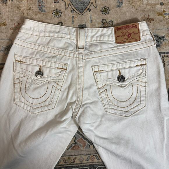 True Religion Women's Flare Bootcut White Denim Jeans Low Rise Y2k Pants 26 - Picture 3 of 8